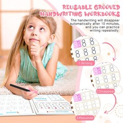PEOCEFOY 4 Pc Magic Grooved Practice Copybook,Reusable Grooved Writing Books,…