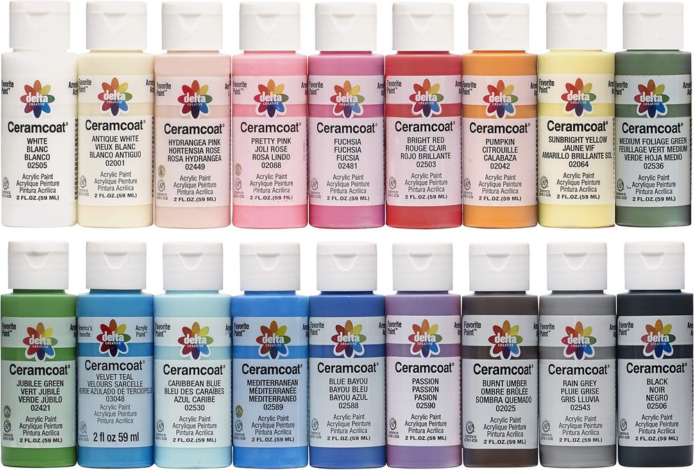 18 Ceramcoat Acrylic Paint Set, 2 oz, Top Colors