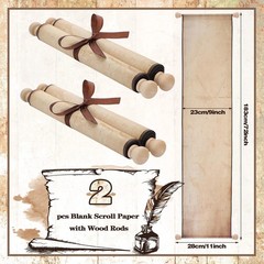 2 Pack Blank Paper Scrolls 9 x 72 Inches Scroll Paper Wrapped on Wood Rod for