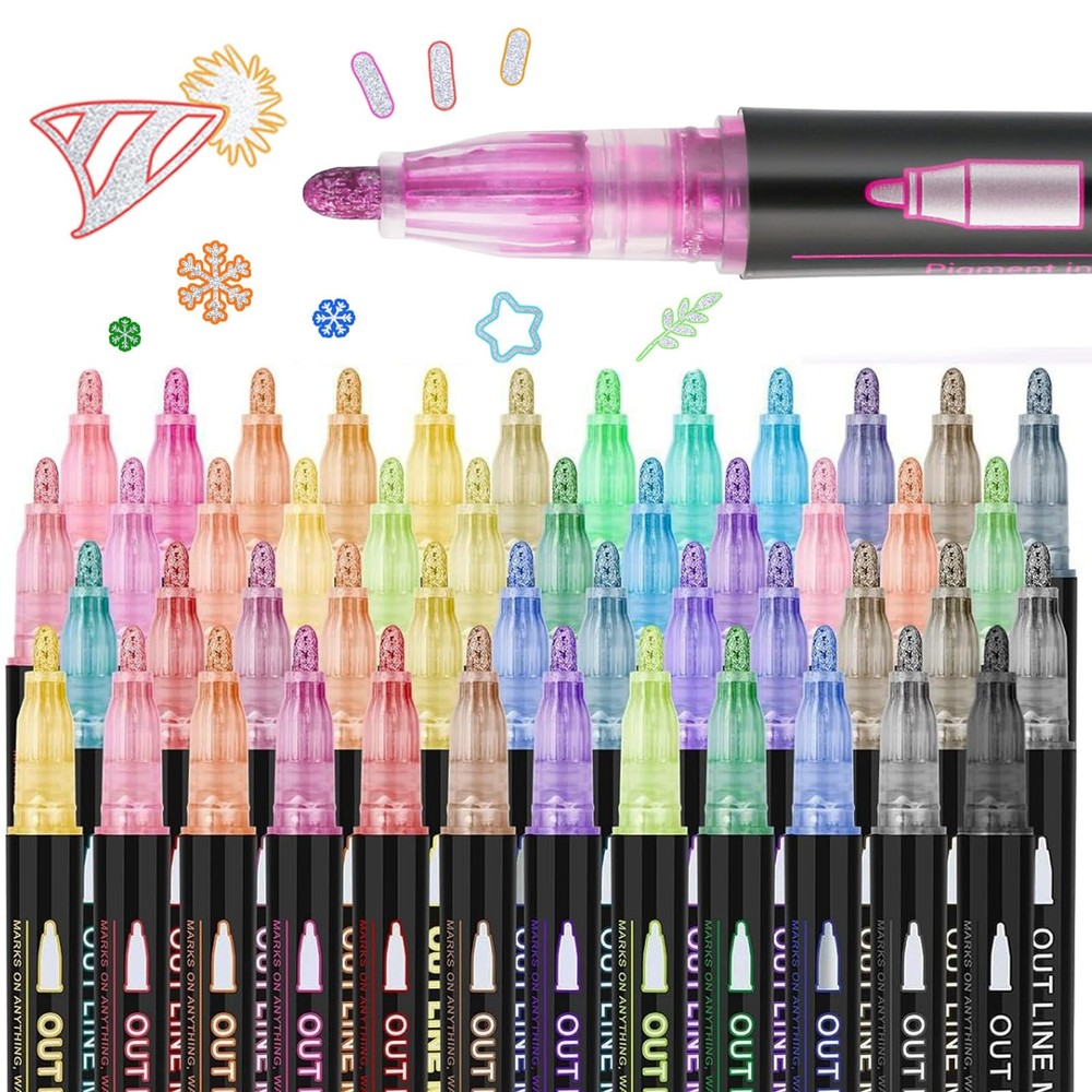 48 Colors Outline Double Line Shimmer Marker Pens for Christmas Greeting Cards