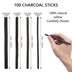 100 Pieces Willow Charcoal Sticks, Willow Charcoal, Soft Black Drawing Charco…