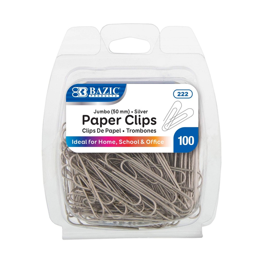 BAZIC Jumbo Paper Clip, 50 mm, Silver, 100 Per Pack – 1 Pack
