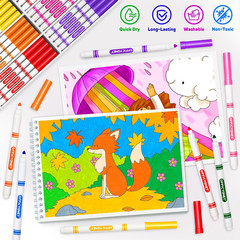 256 Count Washable Markers Bulk, 16 Assorted Colors, Conical Tip with Fine & Bro