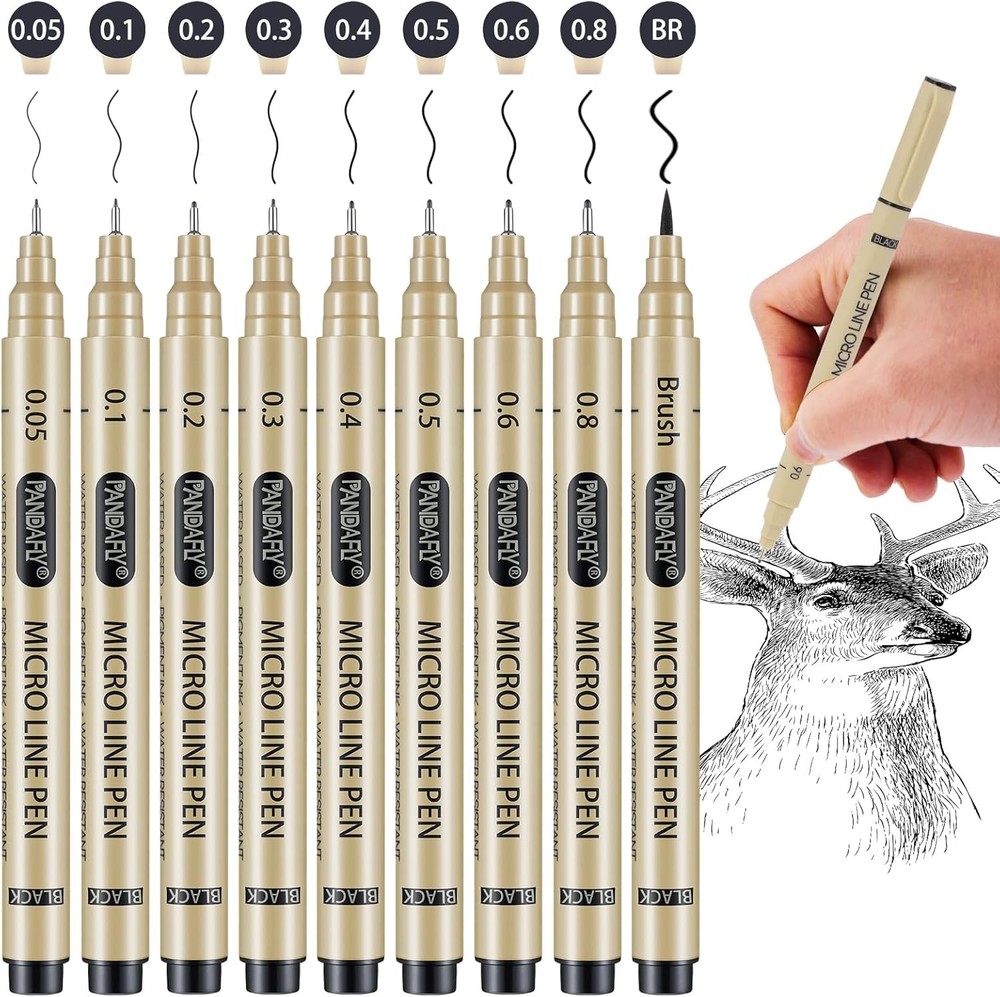 Precision Micro-Line Pens Set of 9 Black Micron Fineliner Ink Pens Waterproof
