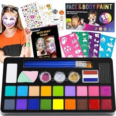 Kids Face Painting Kit – 20 Non-Toxic Water-Based Colors, Stencils & Brushes for