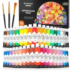 36-Color Watercolor Paint Set in Tubes 12ml Each with 3 Brushes for Artist