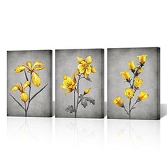 Yellow Abstract Floral Wall Art Botanical Still Life Artwork Print Small Grey