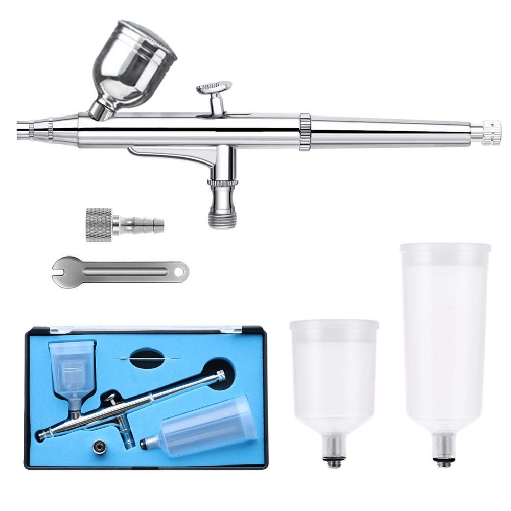 0.3mm Dual Action Airbrush Kit, 3 Cups, Portable Makeup & Craft Airbrush