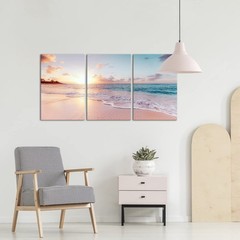 Derkymo 3 Pieces Pink Beach Canvas Wall Art Coastal Sunset Landscape Pictures…