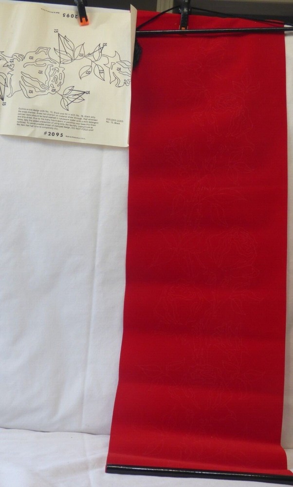 vintage #2095 30″ x 9″ rose silhouette red velvet art -paint black new old stock