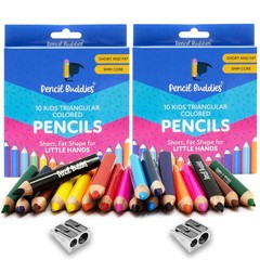 2-Sets Jumbo Colored Pencils Short Fat Triangle Pencils with Sharpeners