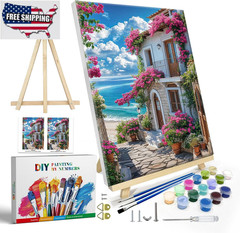 Paint by Numbers Kit for Adults with Frame, Seaside Scene Paint by Number with E