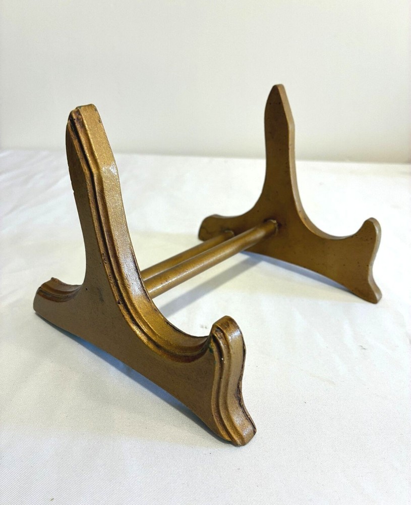 Vintage Gold Painted Wood Plate Stand Easel Display Holder