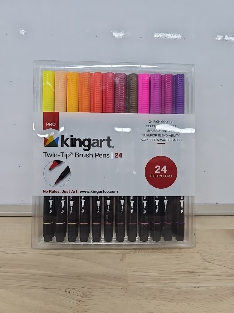 Kingart® Pro Twin-Tip Brush Fine Tips Rich Colors Coded Superior Blend Set 24