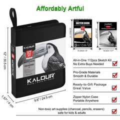 112 Drawing Set Sketch Kit, Pro Art Supplies with 3-Color Sketchbook, Graphit…