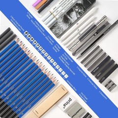 50 Pack Drawing Set Sketch Kit, Sketching Supplies with 3-Color Sketchbook, Grap