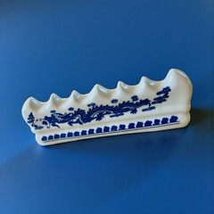 Dragon Calligraphy Paint Brush Rest 6 Slots Blue And White Porcelain Vintage