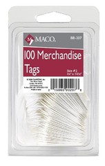 MACO White Strung Merchandise Tags, #2 – 1-3/32 x 3/4 Inches,Modern (1970-Now)