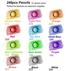Premium Colored Pencils Set, 240 Count, 12 Vibrant Colors, Pre-Sharpened Art Sup