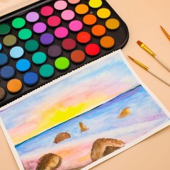 Watercolor Paint Set 48 Colors for Illustrations and Calligraphy with Brushes