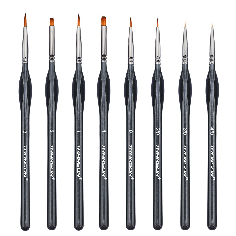 Transon Fine Detail Art Paint Brush Set 8pcs with 8 PCS Black, 8 Pcs