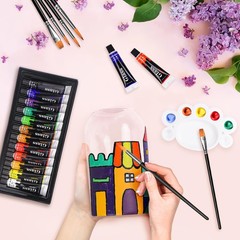 Acrylic Glass Paint Set with 6 Brushes, 1 Palette, 12 Colors Stain Glass Paints