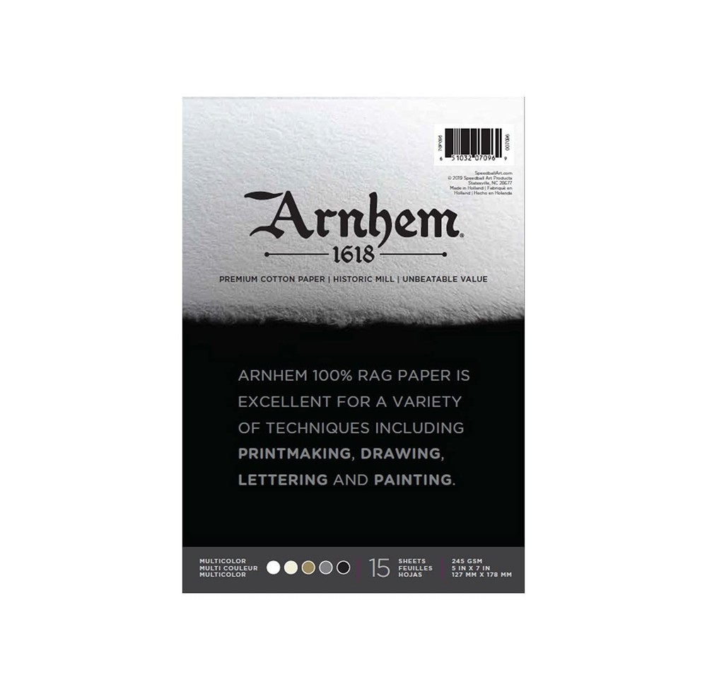 5×7 inch Arnhem 1618 Printmaking Paper Pad Assorted Colors 15-Sheets