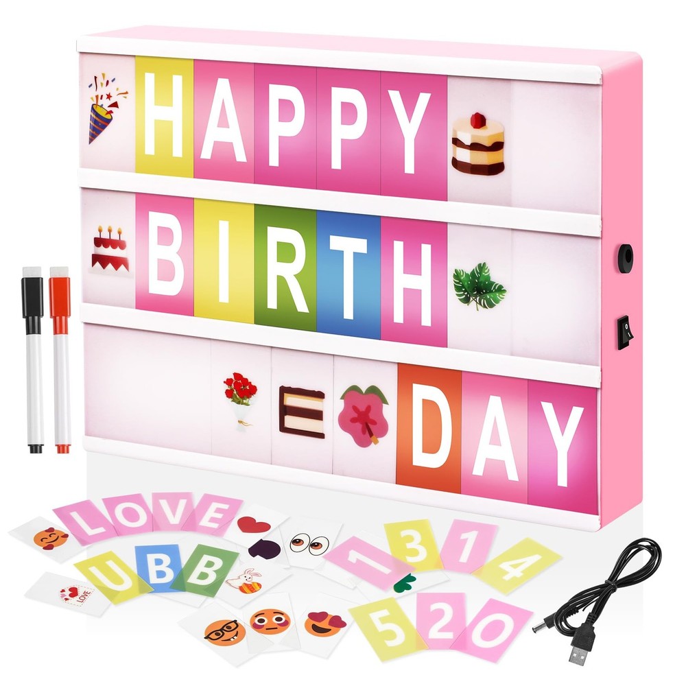 A4 Size Cinema Light Box 16 Color Changing Message Board 400 Letters Pink
