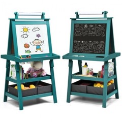 3-in-1 Kids Art Easel Double-Sided Magnetic Whiteboard W/ Art Accessories Green