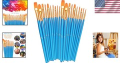 Paint Brushes Set 20 Pcs Round Pointed Nylon Hair for Acrylic and Watercolor