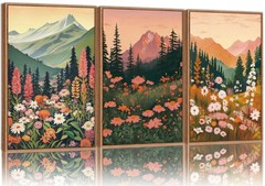 Tinonedraw Mountain Wildflower Framed Canvas Wall Art Set, Boho Mountains Lan…