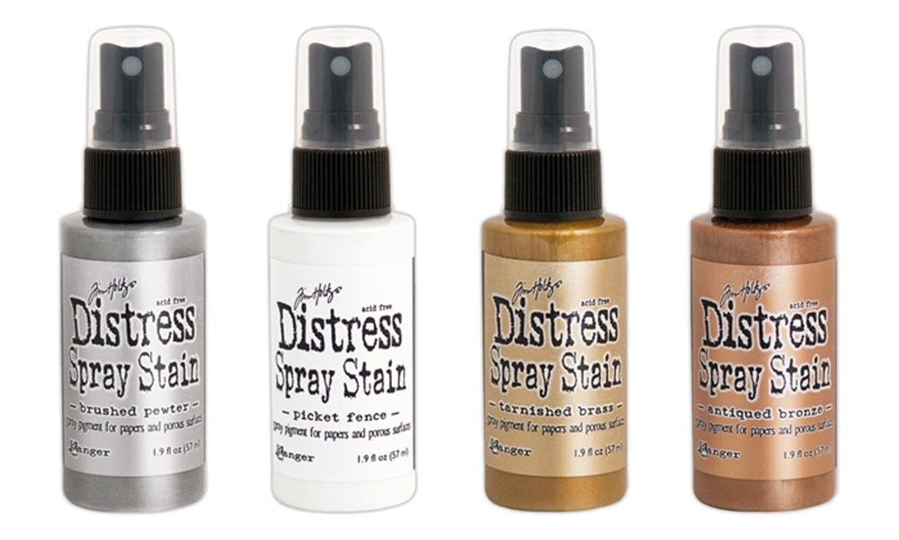 Distress Spray Stains Set of 4 Metallics Brushed Pewter Tarnished Brass 1.9oz