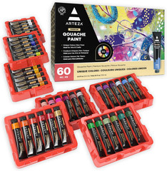 Gouache Paint, Set of 60, 12Ml/0.4 US Fl Oz Gouache Paint Tubes for Professional
