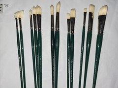 Winsor Newton Hog Hair Brush Set Flat Round Fibert Fan Short Flat Bright