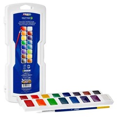 Half Pan Watercolor Paint Set 18 Piece with Brush and Lid 16 Colors