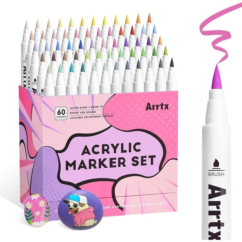 Acrylic Paint Markers Set 60 Colors Non-toxic Waterproof Brush Tip DIY Craft New