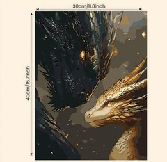 Animal Paint by Numbers Kit for Adults Beginners, Black Golden Dragon Easy Adult