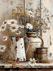 Axquilon Rustic Flowers Diamond Art Kits for 14x14in(35x35cm),