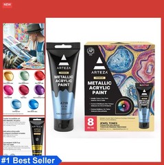 Metallic Acrylic Paint Set 8 Jewel Tones 4.06oz Tubes Rich Pigments Non Fading