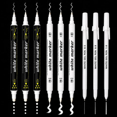 White Paint Pens Set, 9 Pack White Gel Pens and Acrylic Paint Markers, 0.5/0.8/1
