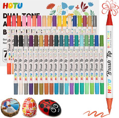 HOTU 72 Colors Acrylic Paint Markers, Acrylic Markers with 36 Dual-Brush Tip Pai