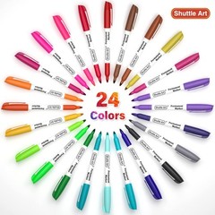 Assorted Colors Permanent Markers 24 Count Fine Point Non Toxic and Waterproof