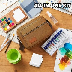 Mini Watercolor Travel Set, Portable Painting Kit with Travel Storage Bag, 2 …