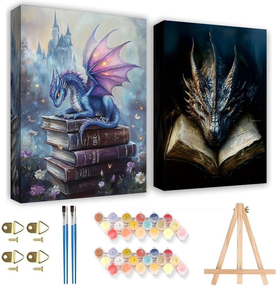 2 Pack Dragon Paint by Number Kits for Adults with Frame – Adult Paint by Number