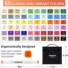 Alcohol Markers, 60 Colors Dual Tip Art Coloring Markers Set for Kids Adult Book