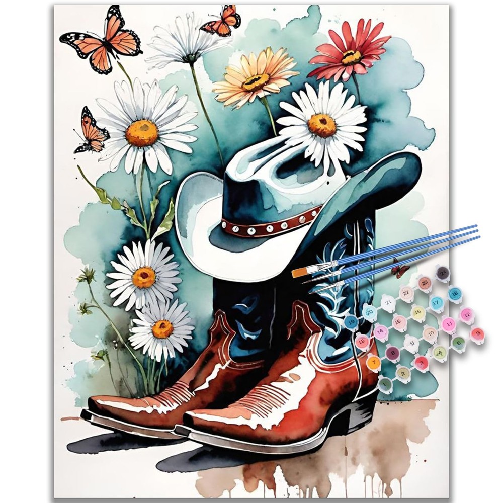 Cowboy Boots Paint By Numbers Rustic Western Cowboy Boots Full Drill Wall Art