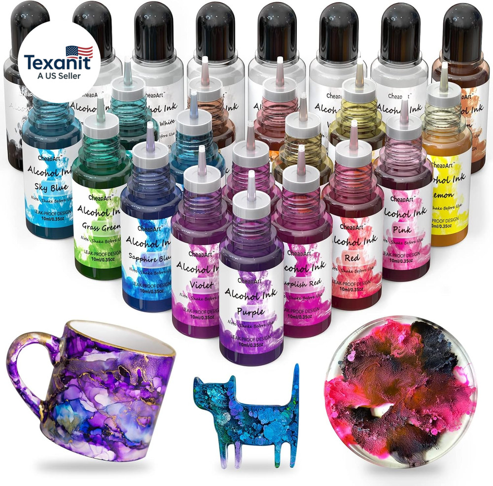 Alcohol Ink Set 24 Vibrant Colors Resin Dye High Concentrated Fast Drying Alcoho