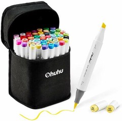 Ohuhu 48 Pieces Colorful Art Markers Twin Tip Brush & Chisel Set for Kids Artist