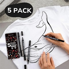 5 Dual-Tip Black Fabric Markers – Perfect for Personalizing Clothes & Crafts