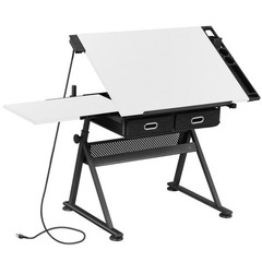 Adjustable Drafting Table with Stool Drawing Desk Artist Table with Outlet White